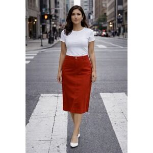 Jade Mackenzie Women Red Denim Pencil Skirt Large Size 14 Midi Length Stretch